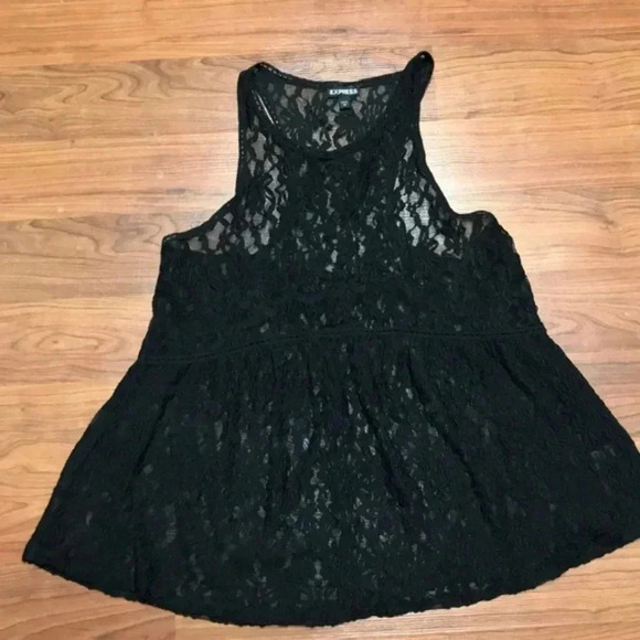 Express Black Railroad Trim Lace Babydoll‎ Tank med - Picture 3 of 5